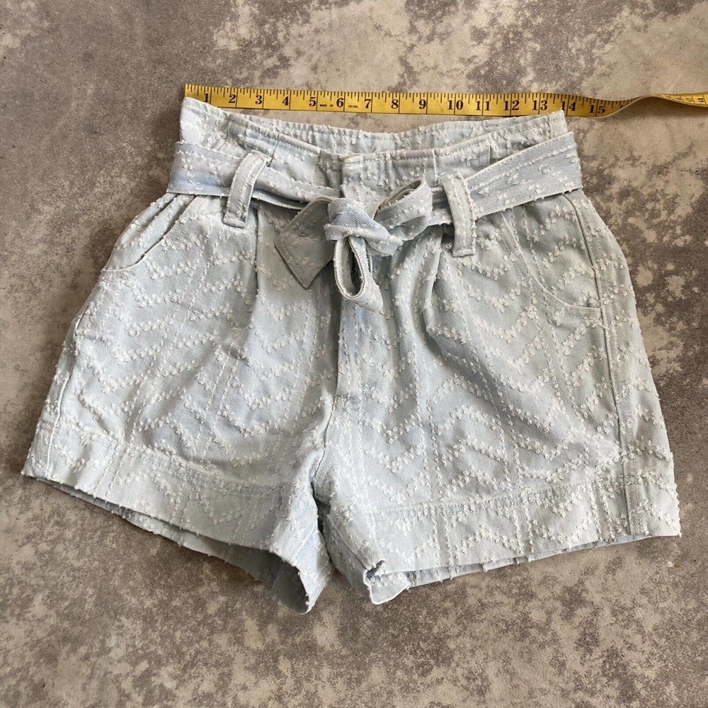 Happy Nature Paper Bag High Tie Waist Blue‎ Textured Shorts Womens Size 6.